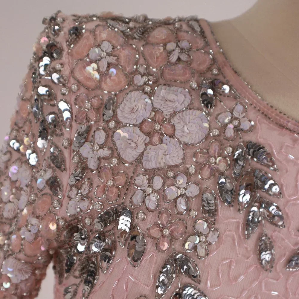 🌺 Vtg Stenay NWOT Pink Sequin Beaded Rhinestone Party Cocktail Wedding Dress S - Picture 9 of 13